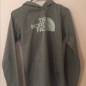 Grey the north face hoodie with blue designs